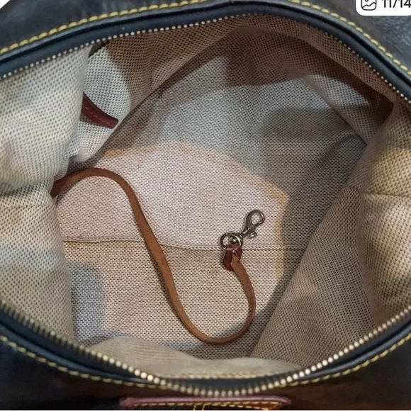 Dooney & Bourke Black Leather Shoulder Bag with Brown Trim - Picture 7 of 9